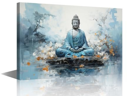 TISHIRON 1 Panels Buddha Framed Wall Art Sitting Buddha Canvas Paintings Wall Decor for Bedroom Bronze Buddha Meditating Modern Artwork Giclee Wooden Framed Gallery-Wrapped Ready to Hang (12 Wx18 H)