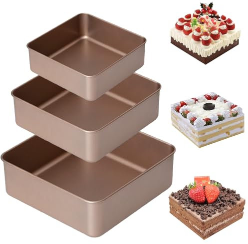 HQILRRA Ensemble de Moules à Gâteaux Carrés, Moule Carré,Aluminium anodisé, antiadhésif,Moule à gâteau carré étanche,Pour les anniversaires, les fêtes, les mariages,3 tailles(5/7/9)