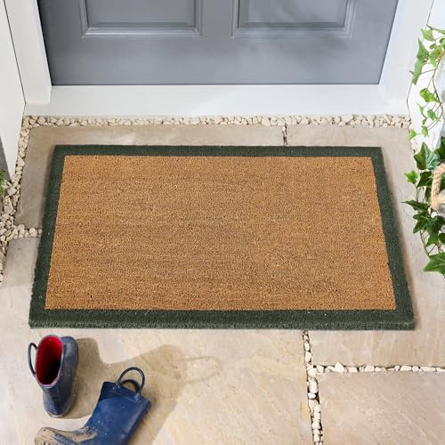 Lord of Rugs Printed Coir Door Mat for Home Entrance Indoor and Outdoor, Patio, Balcony Non-Slip Durable Natural Coconut Fiber Doormat in 45x75 cm Border Green