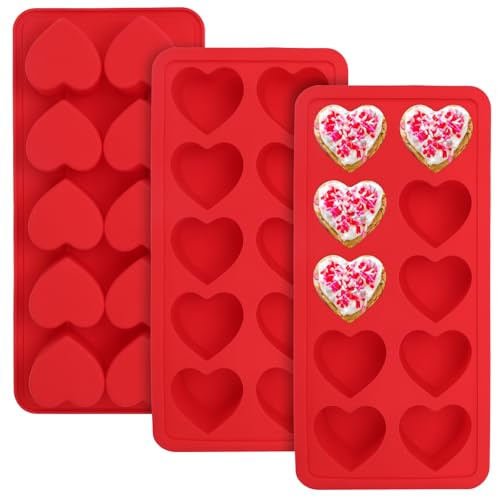 3PCS Heart Shaped Mold Silicone, 10-Cavity Chocolate Heart Mold Silicone Small Non-stick Mould for Baking Homemade Treats Mould for Candy Jelly Gummy Food Candles Epoxy Resin Valentine Crafts