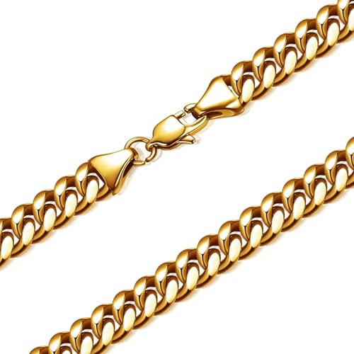 Beydodo Hip Hop Kette Herren 76CM ohne Anhänger, 12MM Cuban Chain Panzerkette mit Karabinerverschluss Halskette Edelstahl Gold Freundschaftskette Personalisiert