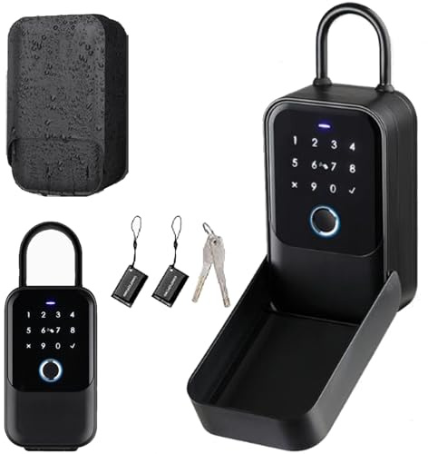 MPYEKP Smart Schlüsseltresor mit Fingerabdruck und Zahlencode, Wandmontage & Türaufhängung, Wasserdichter Schlüsselschrank für Zuhause/Garage (mit Aufhänger)