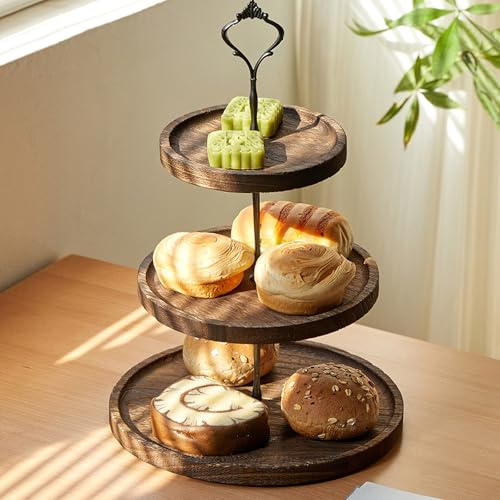 Jasfyee Afternoon Tea Stands, 3 Tier Wooden Cake Stand, Cupcake Stand | Serving Food, Wooden Display Stand, Birthdays, Weddings, Party, Picnic, Dessert Stand
