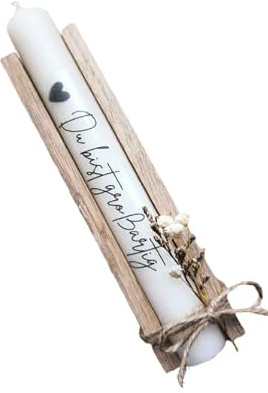 Du bist großartig - Stabkerze mit Spruch - Geschenkset - Kerze mit Text - Trockenblumen - in Holzbox Holzverpackung - Geburtstag - Geschenk - Mitbringsel