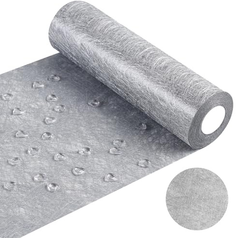 Maxmoc Vlies Tischläufer Silber mit 100 Transparenten Herzen Deko, 23 cm x 30 m, Hochzeit, Taufe, Festliche Tischdeko