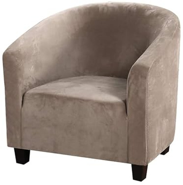 HOMECOVER Sesselschoner Elastisch Sesselhusse Sesselüberwurf Velours Sesselbezug mit Armlehnen Schonbezug für Clubsessel Für Einzelsofa Clubsessel Cocktailsessel-Taupe-small