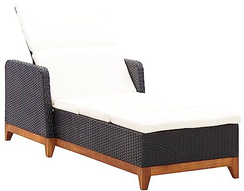 Xichuzi Sonnenliege Poly Rattan und Massivholz Akazie Schwarz, Gartenliege, Liegestuhl, Sonnenstuhl, Sonneninsel Outdoor, Liegen, Gartenmöbel, Bäderliege, Relaxliege - 46012