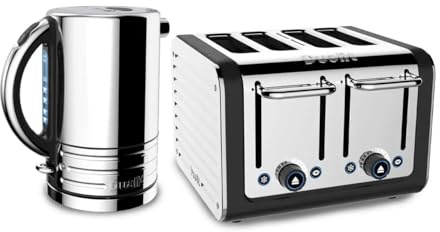 Dualit 1.5L Kettle & 4 Slice Slot Toaster Set Wide Slots Energy-Saving Design (Black)
