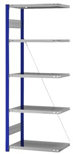 eurokraft | Steckregal | Bauart leicht | einseitig | HxBxT 2000 x 750 x 400 mm | blau/verzinkt | Anbauregal