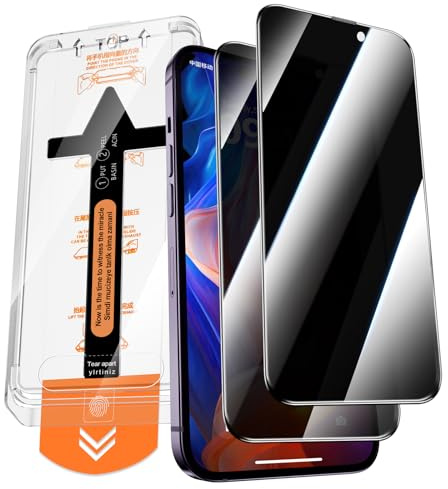QUESPLE 2 Pezzi Privacy Pellicola Protettiva per iPhone 14 Pro 6,1 Pollici, [Installazione Automatica dell'Allineamento] Anti Spia Privacy Vetro Temperato Copertura Totale, Durezza 9H