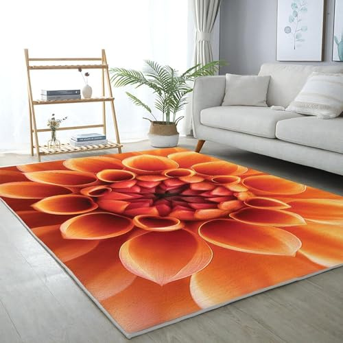 UUZEAI Grand Tapis Salon Orange Dahlia Poils Courts Tapis de Chambre Tapis Doux Antidérapant Lavable en Machine pour Salle à Manger Cuisine Entrée Décor 160x240cm