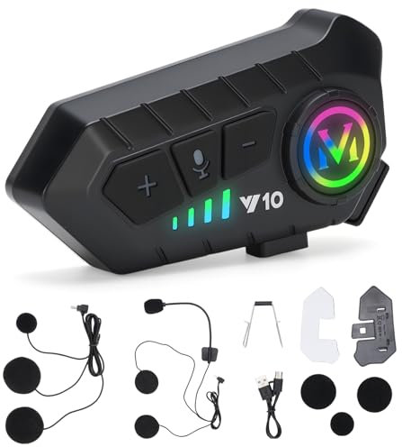 HISUEKIG Motorradhelm Bluetooth Headset, Y10 Motorrad Helm Headset mit Sprachassistent, Automatische Beantwortung und Doppelte Geräuschabsparung, für Motorradfahren Skifahren Radfahren