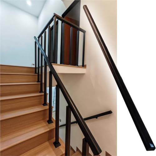 Barandilla de escalera de metal negro personalizable con pasamanos de madera para interiores y exteriores, balaustradas para terrazas, patios y columnas, completo con kit de tornillos, altura 30160 cm