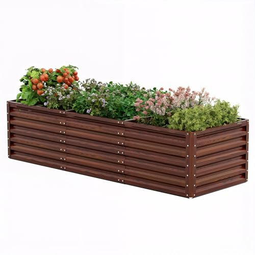 Amopatio Orto Rialzato in Acciaio Zincato per Giardino Esterno, Fioriera da Esterno 1300L, Ortaggi, Erbe e Fiori, Cassone Orto Grande, 240x90x60 cm, Venature del legno