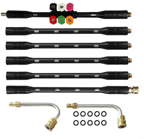 NEWFUN Prolunga Idropulitrice, Lancia a Spruzzo da 4000 PSI con Attacco Rapido da 1/4 di Pollice, Accessorio per la Pulizia delle Grondaie, Asta Curva, Attacco Rapido da 6,35 mm