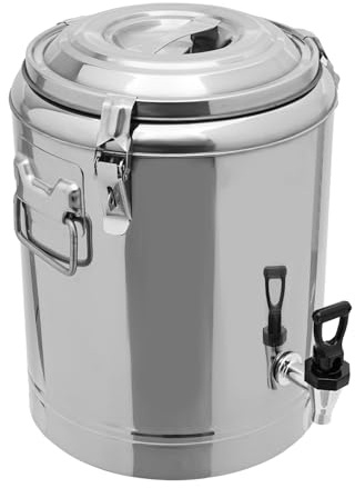 Serbatoio termico sigillato per alimenti in acciaio inox, 14 l, con coperchio e morsetto di bloccaggio, 26,5 x 40 cm, portatile, contenitore isolato (con rubinetto)