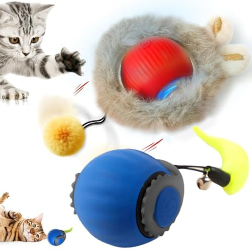 Tomedeks 2 Pezzi Palla Giocattolo Elettrica per Gatti e Cani, Giochi per Gatti, Giochi Interattivi per Gatti, Pallina Gatto Automatica, Palla Magica Interattiva Con Coda