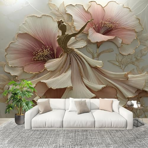 Papel Pintado Salón Dormitorio Lujosas Flores En Relieve - Fotomurales Pared Tejido No Tejido Decorativos Murales Rosa Fotográfico Moderno Decoración de Paredes (300x210 cm)
