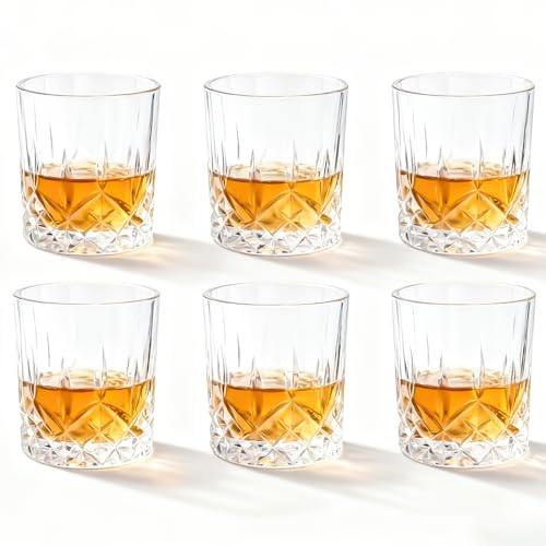 Whisky Gläser Set: 6 Stück Whiskey Glas Wassergläser, 300ML Whiskygläser Tumbler aus Kristallglas, Whisky Gläser Set, Geschenke für WhiSky-Liebhaber zum Geburtstag, für Familie, Restaurant und Party