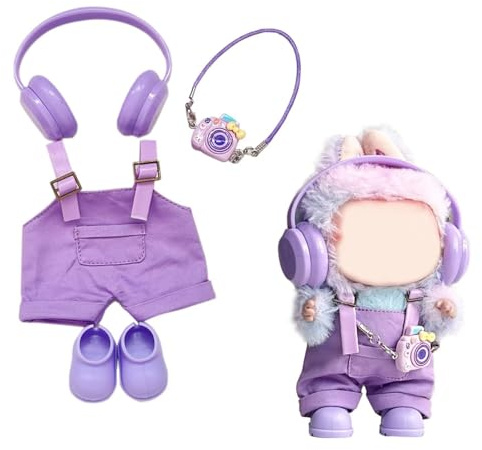 Dockkläder för Labubu outfit 17 cm La BUBU klädset och tillbehör skor overaller hörlurar Cemara (ingen docka) lila