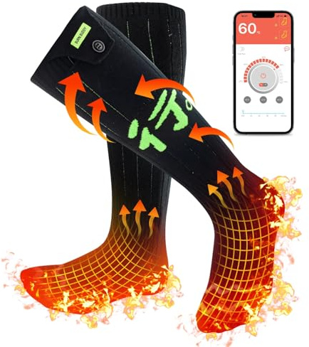 Beheizbare Socken, Elektrische Heizsocken Damen Herren, Wiederaufladbare Beheizte Socken mit 4 Temp modi, APP-Steuerung Thermosocken Fußwärmer Socken für Outdoor-Wandern/Skifahren/Camping/Angeln