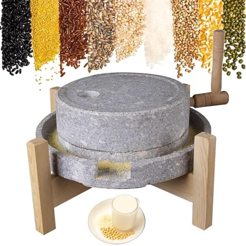 Stone Grain Mill, Hand Grinder for Dry/Wet Milling, Natural Granite Food Mill for Tofu, Soymilk, and Sesame Beans