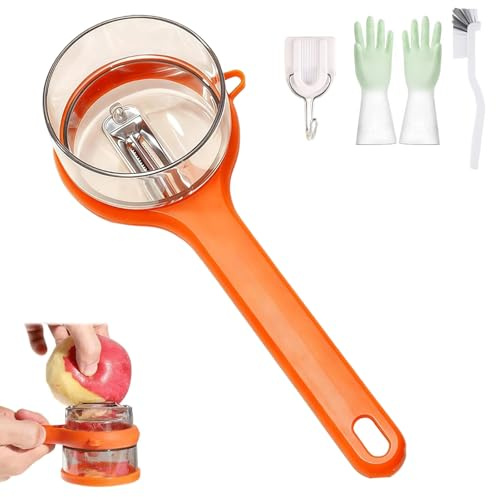 Pelapatate da cucina con contenitore, pelapatate speciale da cucina, pelapatate a doppia faccia in acciaio inox con contenitore, pelapatate facile da pulire per la cucina di casa (arancione)