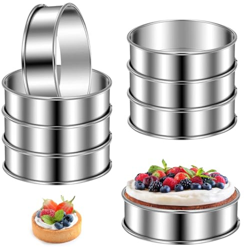 Dulynva 8 Stück Backringe Dessertringe 8cm Tortenringe 304 Edelstahl Crumpet Ringe Runde für Pfannkuchen Eier Muffins Omeletts und Backen