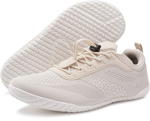 Joomra Barefoot Shoes Women Size 9.5 Wide Toe Box Width Minimalist Zero Drop Sneakers Trail Running Walking Jogging Tennis Footwear Beige 40.5
