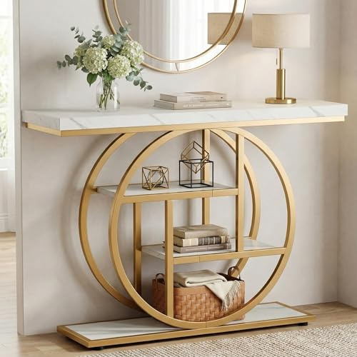 Lailang Mesa consola de 41 pulgadas, mesas de sofá estrechas y largas con almacenamiento, mesa consola de madera para entrada, pequeñas mesas de vestíbulo para entrada, mesa de pasillo alta, 41 x 12 x