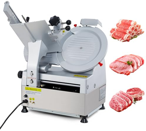 Fully Automatic Meat Slicer, 12 Carbon Steel Blade, Adjustable 0-14mm Thickness, 550W Dual Motors, Commercial Electric Meat Slicer Deli Food Slicer for Meat, Cheese, and Bread - Perfect for Home Use
