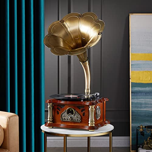 Bluetooth Record Player, Vintage Classic Gramophone with Stereo Speakers, FM, AUX, USB Output, 33/45/78 RPM, Bluetooth 4.2
