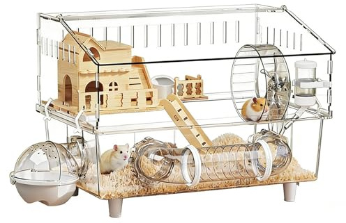 Großer Käfig für Hamster, transparent, 2 Etagen, großer Hamsterkäfig – für Schweinchen, Beobachtung zu Hause, Transport im Freien