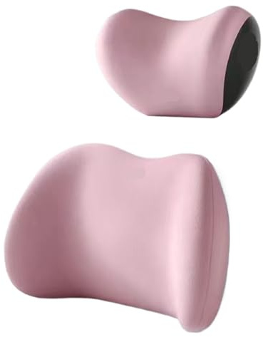PAUWYEHC Car Sleeping Headrest Appuie-tête de Voiture, Soutien Lombaire, Coussin d'épaule, Dossier en Coton à mémoire Forme(Set Pink)