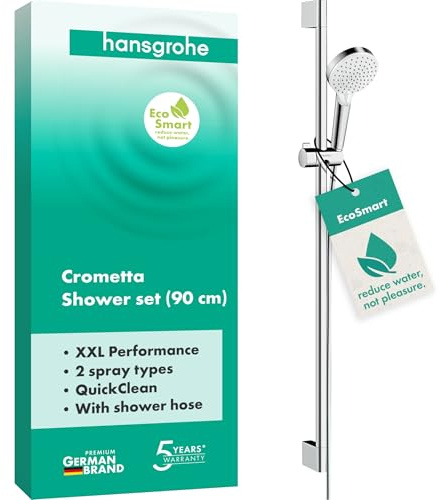 hansgrohe Crometta wassersparendes Duschset 0,90m, 2 Strahlarten, Weiß/Chrom