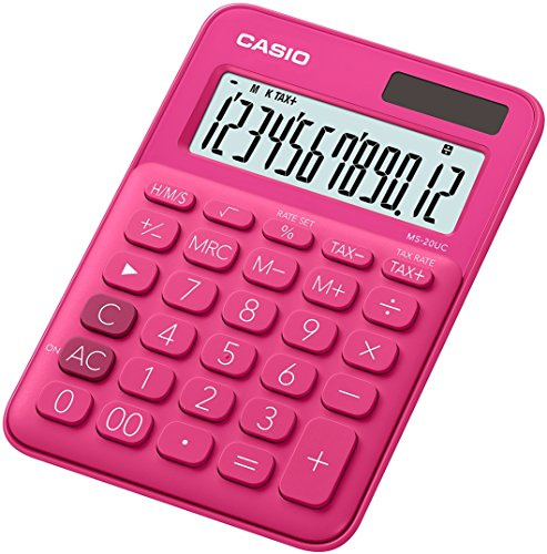 Casio Tischrechner MS-7UC, 10-stellig, in Trendfarben, Steuerberechnung, Vorzeichenwechsel, Solar-/Batteriebetrieb