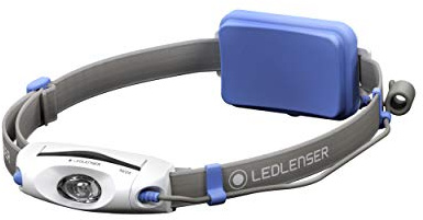 Ledlenser NEO4 Torcia frontale LED, torcia da corsa, blu, 3 batterie AAA incluse, 240 lumen, luce rossa posteriore, autonomia fino a 40 ore, running, sport, corsa, jogging, torcia da testa
