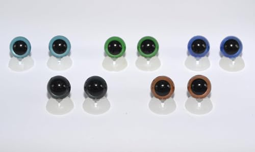 celloexpress Safety Eyes for Soft Toy or Teddy Bear Making - 15mm GLASS LIKE Mixed Pack 1 Eyes with Plastic Backs - Pack of 5 Pairs