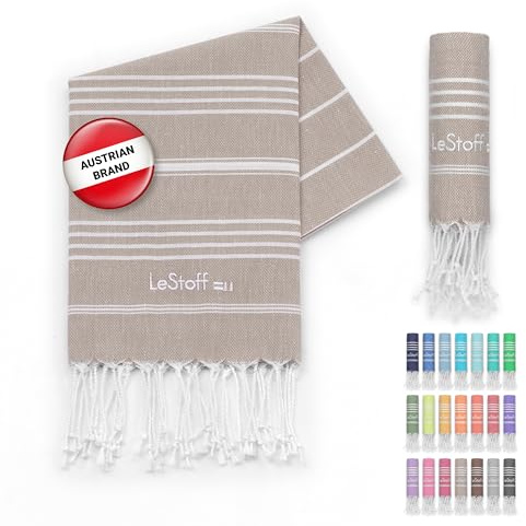 LeStoff Hamamhandduk Gästhandduk, 100% ekobomull, 50x100 cm, Beige | Handduk för händer och ansikte, sport, resor och camping – förtvättad, lätt, kompakt, absorberande och snabbtorkande