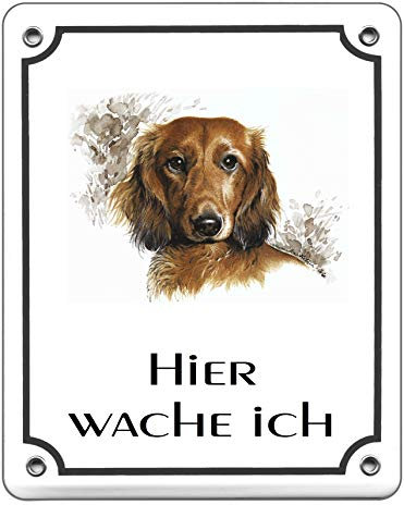 Dackel-Emaille-Schild-120 x 100 mm-Hundeschild-Türschilder-Hund-Tiere-Email-Warnschild