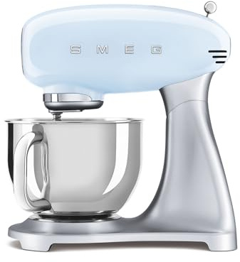 Smeg, SMF02PBEU Küchenmaschine, 10 Geschwindigkeitsstufen, Planetenrührwerk, Sicherheitsabschaltung, 2 Rührbesen, Kugelgriff aus Edelstahl, 800 W, Pastellblau