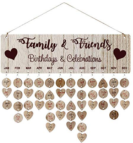 NUOBESTY Geburtstagskalender Holz Erinnerung familie und freunde kalender diy wandbehang holz kalendertafel plakette zum geburtstag jubiläumsgeschenk für oma