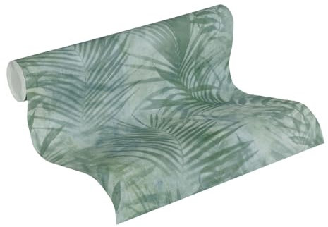 A.S. Création Vliestapete Neue Bude 2.0 Edition 2 Tapete Tropical Concret mit Palmenblättern 10,05 m x 0,53 m grün grau Made in Germany 374111 37411-1