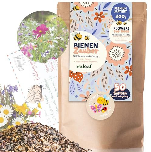 valeaf Blumenwiese Samen I 200 g I Blumensamen mehrjährig I Samen für Bienen Blumenmischung I Wildblumensamen f. Balkonblumen, Wildblumen I Wildblumensamen mehrjährig winterhart als Bienenweide