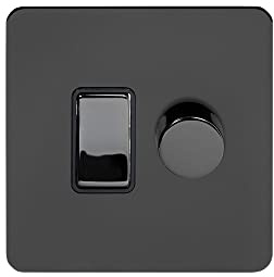 Soho Lighting Black Nickel Flat Plate Dimmer and Rocker Switch Combo Screwless (2 Way Switch & Trailing Dimmer)