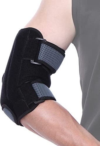 FITTOO Ellenbogenbandage, Armbandage Ellenbogen mit Abnehmbaren Verstellbare Metall Schienen Ellenbogenstütze Orthese für Tennisarm Sehnenentzündung Herren Damen, Links und Rechts(Schwarz-Grau)
