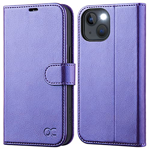 OCASE iPhone 13 Hülle Handyhülle [Premium PU Leder] [Kartenfach] [Magnetverschluss] RFID Schutzhülle Klapphülle Handytasche Lederhülle Flip Case Cover Tasche Etui Kompatibel für iPhone 13 Violett