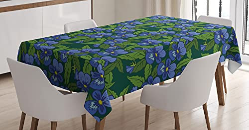 ABAKUHAUS Stiefmütterchen Tischdecke, Top View Blüten und Blätter, Für den Inn und Outdoor Bereich geeignet Waschbar Druck Klar Kein Verblassen, 140 x 200 cm, Ceil Blau Grün Smaragd