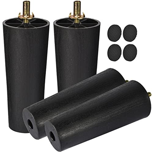 TCHOSUZ 4 Inch Plastic Furniture Legs with Wood Grain, 4-Pack Tapered Feet | Affordable Plastic Lightweight & Waterproof, M8 bolts+T-nuts+ Pads, Fits Sofa Couch Cabinet, Easy DIY for Rental Apartment