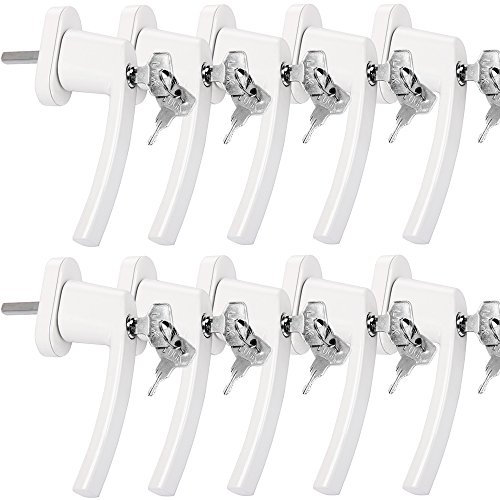 MONZANA® 10x Fenstergriffe Abschließbar mit Schloss Kindersicherung Silber 35mm Stiftlänge 2 Schlüssel Fensterbeschlag Balkon Türgriff Einbruchschutz